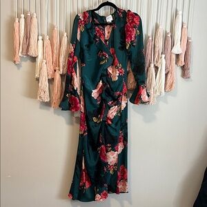 Misa Los Angeles Emerald Green Floral Ruffle Maxi Dress size xs NWT